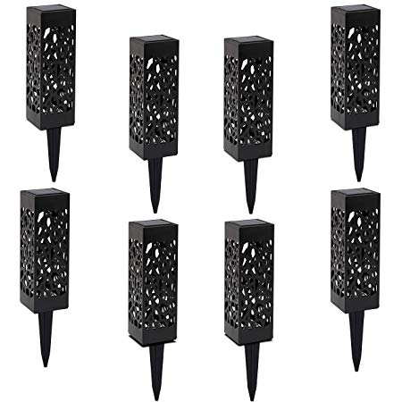 Morvat Outdoor LED Decorative Solar Pathway and Garden Landscape Lights | Durable Hard Plastic | Waterproof | Light up Your Path and Yard and Enhance Visibility | Black | Amber Light | Pack of 8