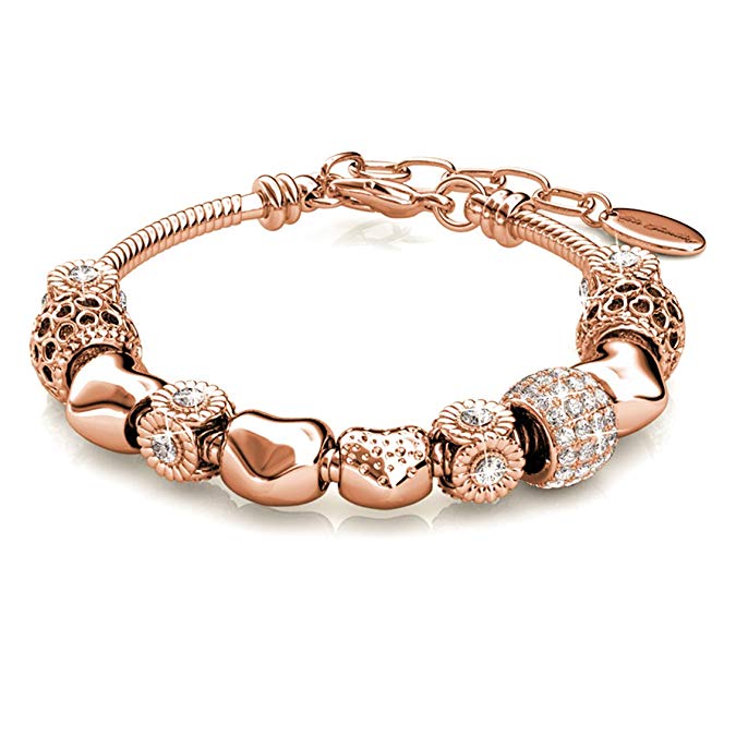 Alaxy Bangle Bracelets Made with Swarovski Crystal "Sexy Rose Gold" Charm Beaded Bracelets for Teens Girls and Women Size 19cm (7.48'') - 22cm (8.6'')