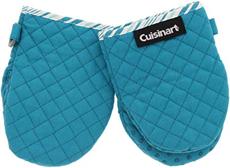 Cuisinart Silicone Mini Oven Mitts, 2pk - Little Oven Gloves for Cooking - Heat Resistant, Non-Slip Grip, Hanging Loop, 5.5 x 7.5 Inches - Ideal for Handling Hot Kitchen, Bakeware Items-Blue Turquoise