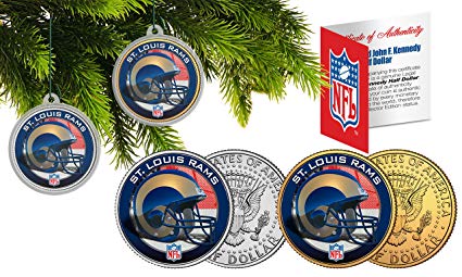 ST LOUIS RAMS Colorized JFK Half Dollar 2-Coin Set NFL Christmas Tree Ornaments