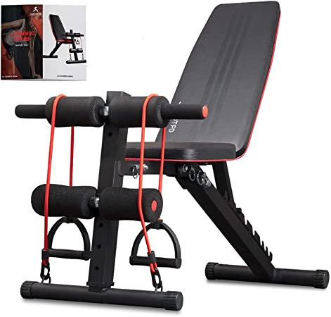 arteesol Weight Bench – Adjustable Weight Bench Workout Bench Exercise Bench with Elastic Strings for Full Body Training