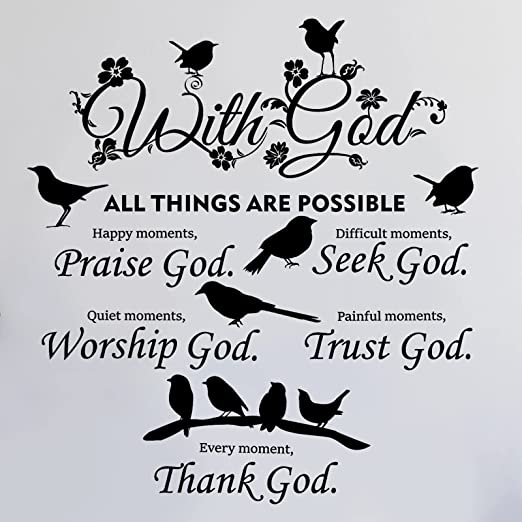 2 Pieces with God Things are Possible Wall Decal Vinyl Quote Bible Sticker Christian Praise God DIY Decals Inspirational Quote Wall Art Decals Decor for Home Walls Bedroom Decoration (Black)