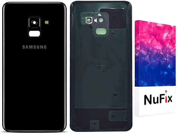 NuFix Replacement for Samsung Galaxy A8 2018 Back Glass Replacement with Camera lens Back battery door panel housing Original color and Shape with pre installed Camera lens & Adhesive sticker for A8 2018 A530W SM-A530W Black