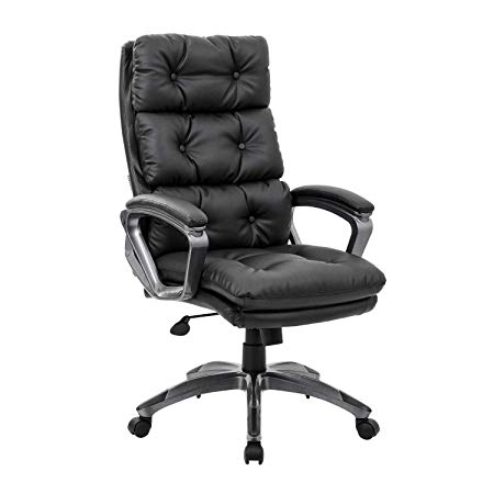 LCH High Back Office Chair - Ergonomic Tufted Bonded Leather Computer Desk Executive Chair, Adjustable Flip-Up Arms, Double Padded Backrest Seat Cushion 360 Degree Rotation, Black