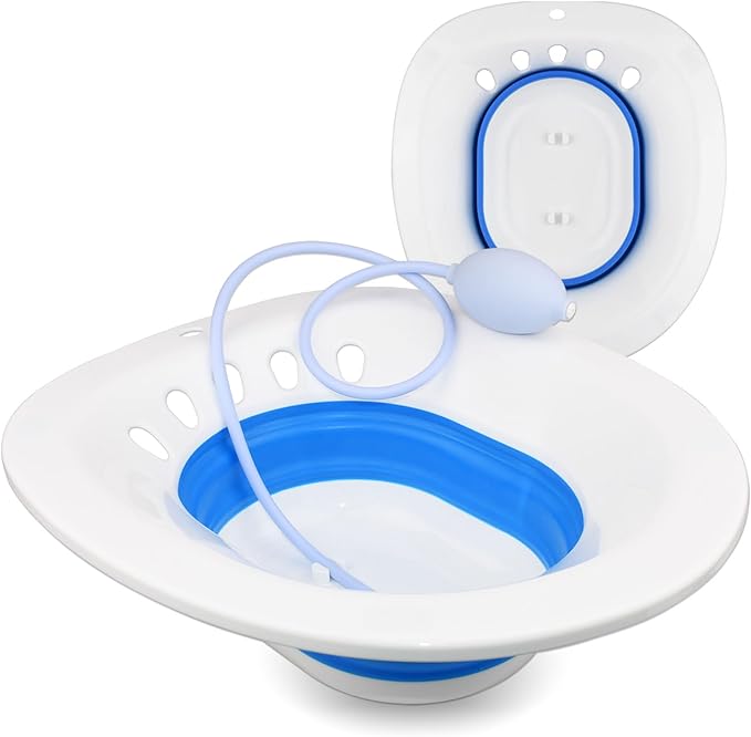 Sitz Bath for Toilet Seat, Foldable Postpartum Care Basin, Sitz Bath Tub for Soothes and Cleanse Vagina & Anal, Hemorrhoids and Perineum Treatment, Ideal for Post-Episiotomy Patient (Blue)