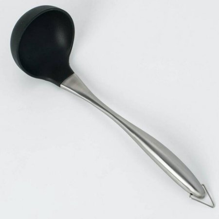 Silicone Ladle - Black 4 Ounce Soup Spoon with Stainless Steel Handle-for Home or Professional Use