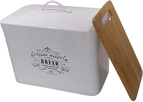 Metal bread box Breadbox basket (White)