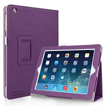 iPad 2/iPad 3/iPad 4 Case, GARUNK Slim-Fit Matte Leather Folio Stand Smart Case with Auto Wake/Sleep Function and Full-body Protection for Apple iPad 2, iPad 3 & iPad 4th Gen - #02 Solid Purple