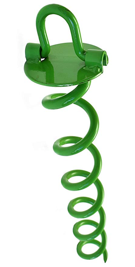 Ashman 16 Inch Spiral Ground Anchor Green Color - Ideal for Securing Animals, Tents, Canopies, Sheds, Car Ports, Swing Sets