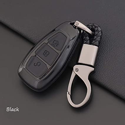 ontto for Ford Smart Key Cover Case Key Shell Remote Key Box Key Chain Key Ring Prevent Scratch and Falling Fits Ford Mondeo Focus 3 MK3 ST Kuga Fiesta Escape Ecosport Titanium (Black)