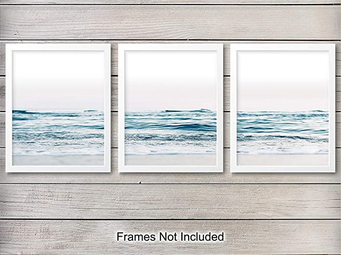 Ocean Waves Unframed Wall Art Print - Set of Three - Great Gift for Surfers and Beach Lovers - Perfect for Beach House - Cool Home Decor - Ready to Frame (8X10) Photo