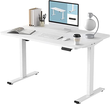 FLEXISPOT EN1 Electric White Stand Up Desk 48 x 30 Inches Whole-Piece Desktop Ergonomic Memory Controller Adjustable Height Standing Desk (White Frame   48" White Desktop, 2 Packages)