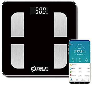 True Integral Bluetooth Body Fat Smart Scale with Smartphone APP, BMI Digital Scale, Bathroom Wireless Weight Scale, 8MM Tempered Glass 440 Lbs Digital Weight Scale in Black
