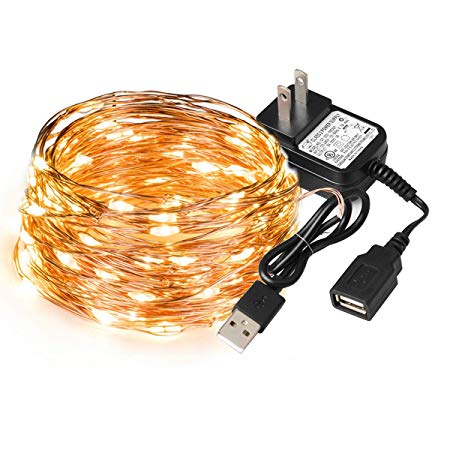 SEALIGHT LED String Lights Fairy Lights, Copper Wire Lights 33ft with 100 LEDs, Starry Lights, USB Powered, Indoor Decorative String Lights for Holidays, Wedding, Parties, Bedroom, 2700K Warm White