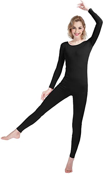 SHINNINGSTAR Women's Well-fit Spandex Lycra Bodysuit Long Sleeve Scoop Neckline Footless Dance Unitard