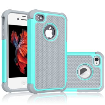iPhone 4S Case TekcooTM Tmajor Series iPhone 4  4S Case Shock Absorbing Hybrid Best Impact Defender Rugged Slim Grip Bumper Cover Shell w Plastic Outer and Rubber Silicone Inner TurquoiseGrey