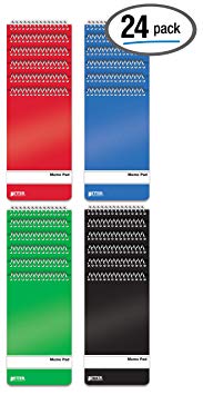 Spiral Memo Pads, 24 Pack, 3 x 5 inches, 60 Sheets, College Rule, by Better Office Products, Assorted Solid Colors, 24 Pack