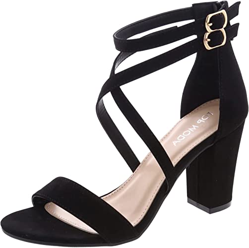 Over the Toe Cross Strap Block Heel Open Toe Dress Sandal