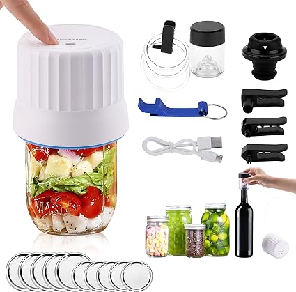 Electric Mason Jar Vacuum Sealer for Wide & Regular-Mouth Jar and Accessory Hose Compatible with FoodSaver Vacuum Sealer and Jar Sealer Attachment, Wine Vacuum Stoppers, Vacuum Sealer Kit