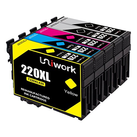 Uniwork Remanufactured Epson 220 220XL Ink Cartridge Compatible for Epson WorkForce WF-2760, WF-2750, WF-2630, WF-2650, WF-2660,XP-320, XP-420, XP-424 Printers ( 2 Black, 1 Cyan, 1 Magenta, 1 Yellow)