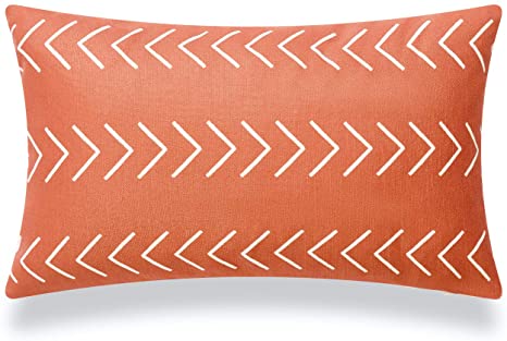Hofdeco African Mudcloth Lumbar Pillow Cover ONLY, Rust Orange Arrowhead, 12"x20"