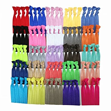 100 Pack Solid Color No Crease Elastic Hair ties Ouchless Ponytail Holder