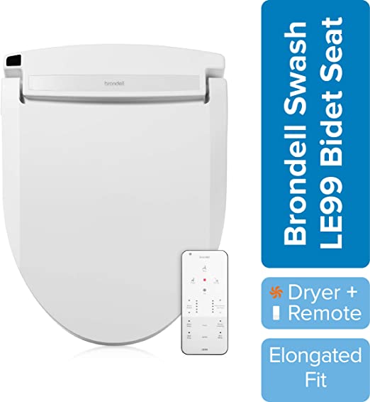 Brondell Swash Electronic Bidet Toilet Seat LE99, Fits Elongated Toilets, White – Lite-Touch Remote, Warm Air Dryer, Strong Wash Mode, Stainless-Steel Nozzle, Saved User Settings & Easy Installation