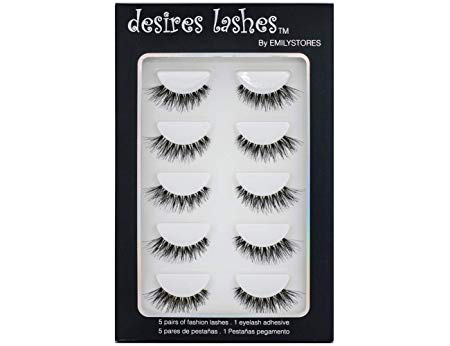 DESIRES LASHES  Multipack Demi Wispies Fake Eyelashes 5Pairs Per Kits, 01 Monday