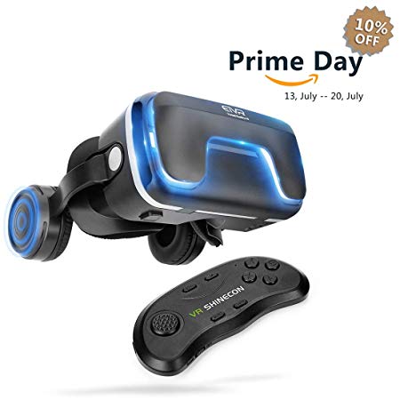 3D Virtual Reality Headset with Remote Controller for 3D Movies and Games - VR Headset with Stereo Headphones and Adjustable Straps for iPhone 6/7 plus Samsung S6 between 4.7" - 6 " Smartphones (Remote)