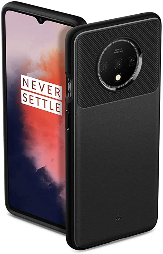 Caseology Vault Compatible with OnePlus 7T Case, Flexible Black TPU Carbon Fiber Pattern Cover Case for OnePlus 7T - Matte Black