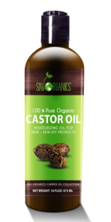 Organic Castor Oil By Sky Organics 16oz: Unrefined, 100% Pure, Hexane-Free Castor Oil - Moisturizing & Healing, For Dry Skin, Hair Growth - For Skin Care, Hair Care, Eyelashes & Eyebrows