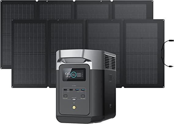 EF ECOFLOW Solar Generator DELTA 2 with 2x220W Portable Solar Panels, 1024Wh LFP Battery, Fast Charging, Portable Power Station for Home Backup Power, Camping & RVs