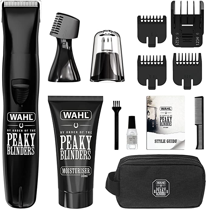 Wahl Father's Day Gift, Gifts for Dad, Wahl and Peaky Blinders 7-in-1 Multigroomer Gift Set, Rechargeable Trimmer, Beard & Body Trimmer, Detail Trimming, Nose Hair Removal, Moisturiser, Men’s Grooming