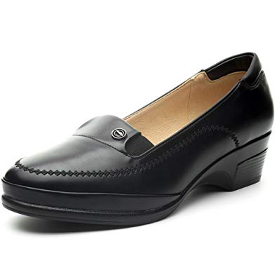 Cestfini Black Wedge Loafer Shoes for Women Ladies Casual Shoes with Comfortable Wedge, Faux Leather Shoes with Waterproof, Very Best Choice for School Office and Daily Wear