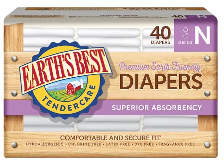Earth's Best Chlorine-Free Diapers, Size N, 40 Count (Pack of 4)
