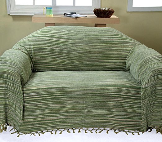 Homescapes Bed Sofa Throw Cotton Chenille Tie and Dye Green 150 x 200 cm or 60 x 79 inches