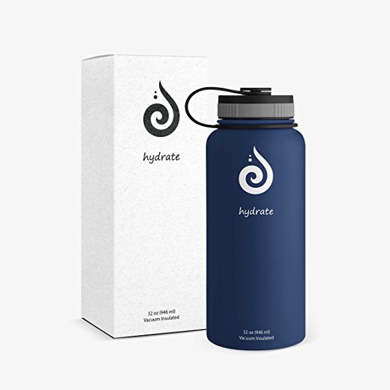 Hydrate Stainless Steel 32 oz Water Bottle. Double Wall insulated. BPA Free.