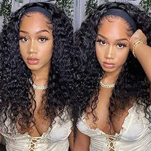 ISEE Hair Headband Human Hair Wigs 180% Density Water Wave Curly None Lace Front Wigs for Black Women Glueless Deep Wave Machine Made Wigs 20Inch