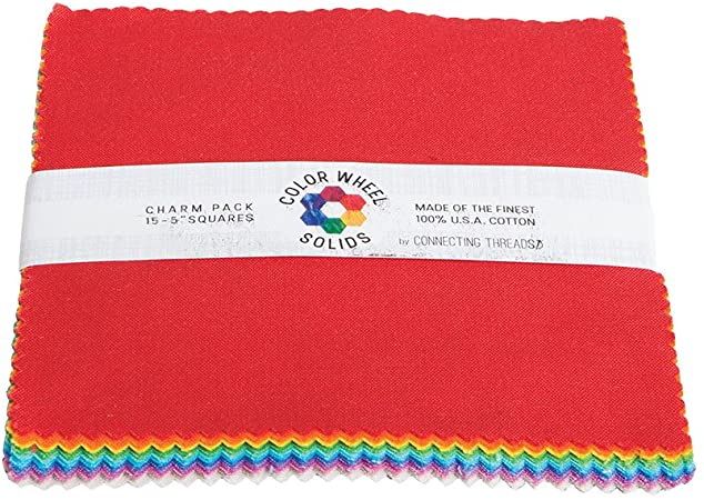 Connecting Threads Color Wheel Precut Quilting Fabric Bundle 5" Charm Squares (Bright Rainbow)