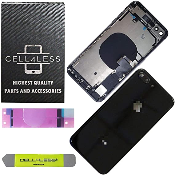 CELL4LESS Back Housing Assembly Metal MidFrame w/Major Components Pre-Installed Including Buttons for iPhone 8 Plus (Space Gray)