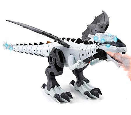 Toysery Mist Spray Dinosaur Robot Toy for Kids - Walking Dinosaur Fire Breathing Water Spray Mist with Red Light & Realistic Sounds (Colors May Vary)