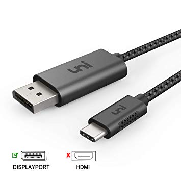 uni - USB Type C to DisplayPort Cable ( 4K @ 60Hz ), Thunderbolt 3 to DisplayPort Cable [ DP Cable ] - MacBook Pro 2018 / 2017 / 2016 、 iMac 、 Surface Go / Book 2 、 Dell XPS 13/15 、 Chromebook Pixelbook 、 Samsung Galaxy S9 / S8 / Note8 / Note9 、 Huawei P20 / Mate 10 Pro More - Gray - Aluminium - 6FT / 1.8m ( Not HDMI )