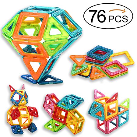 Sunwing Magnetic Building Blocks 76PCS Magnet Toy Set for kids, Magnets Tiles STEM Toys for Boys and Girls