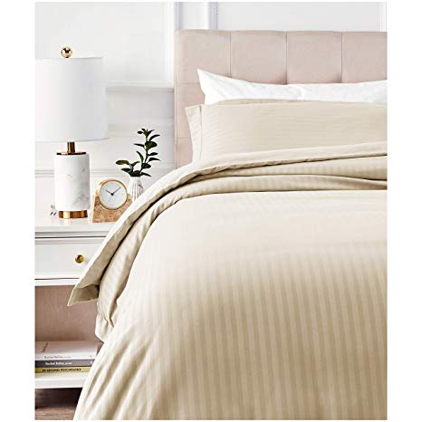 AmazonBasics Deluxe Striped Microfiber Duvet Cover Set - Twin or Twin XL, Beige