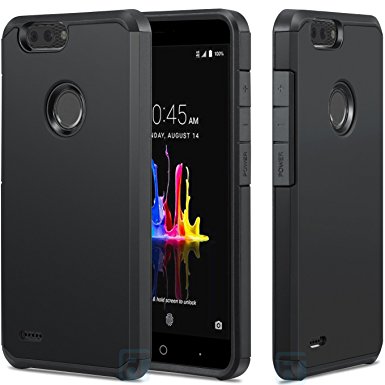 ZTE Blade Z Max Case, ZTE Sequoia Case, ATUS - Hybrid Dual Layer Hard Cover TPU Case With HD Screen Protector (Black/ Black)