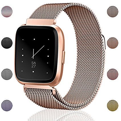 Maledan For Fitbit Versa Bands, Stainless Steel Milanese Metal Replacement Accessories Bracelet Strap with Magnet Lock for Fitbit Versa Smartwatch, Large Small for Women Men