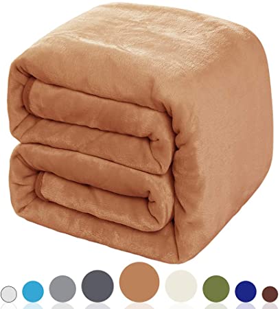 Balichun Soft Fleece Travel Blanket Winter Warm Brushed Flannel Blankets All Season Lightweight Thermal Throw for Bed, Sofa or Couch Tan 50"X61"