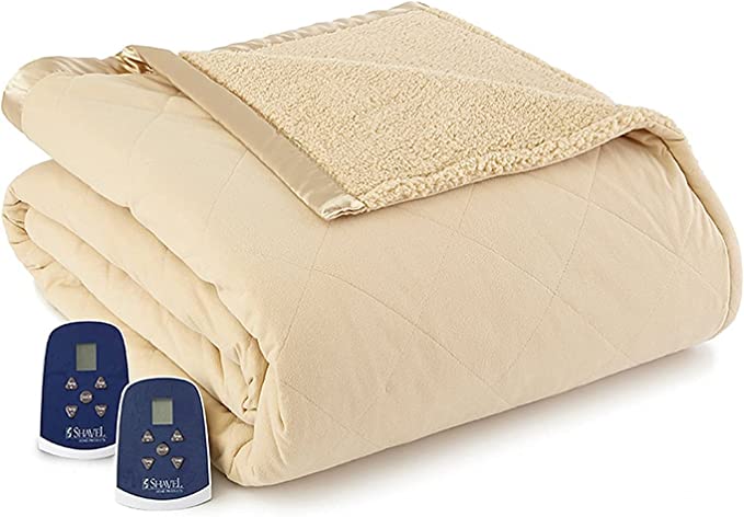 Shavel Home Products Micro Flannel Reverse to Sherpa Electric Heated Blanket, Chino, Full