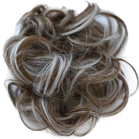 PRETTYSHOP Hairpiece Hair Rubber Scrunchie Scrunchy Updos Wavy Messy Bun light brown/gray mix # 6Hgray G42A