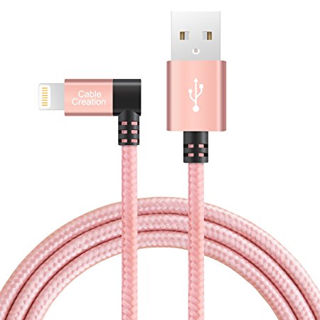 CableCreation Angled Lightning to USB Cable, 4FT Apple USB Data Sync Charge Cable for iPhone 6S/6, iPhone 5/5S/5C, Metal Plug & Cotton Jacket, Rose Gold Color